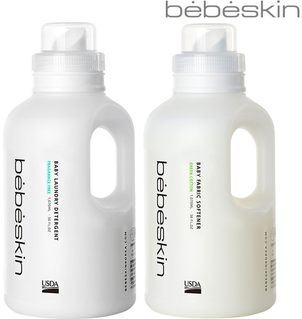 베베스킨 유아 세제+유연제[그린코튼] 각1 070ml 고농축 USDA인증 아기세제, 1개, 1.07L