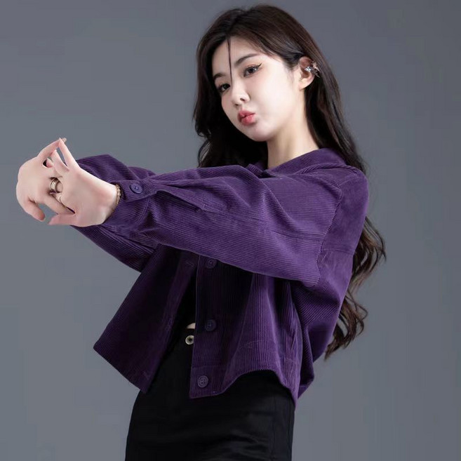 해피유통 퍼플 코듀로이 코트 여성 추동2골지 숏 자켓 상의 LWJ
