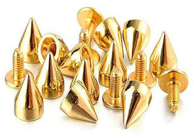 DIY 콘 스터드 및 스파이크 펑크 메탈 실버 골드 더블 캡 리벳 라운드 네일 의류 신발 가방 칼라 액세서리, 30 sets, 04 Gold