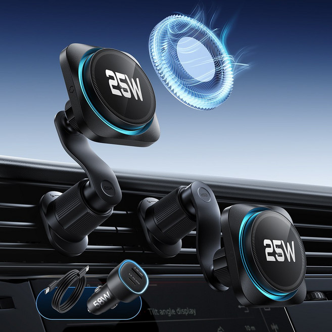 ESR 할로락 QI2.2 25W 쿨링팬 맥세이프 차량용 거치대 핸드폰 고속 무선충전기, 블랙, ED108