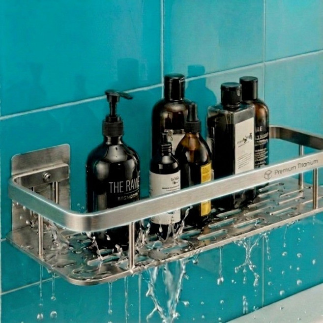 욕실닥터 무타공 일자형 욕실선반, 2개, 실버