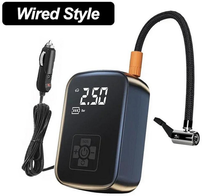 휴대용 타이어공기 주입기공기 압축기 휴대용공기 주입기펌프 자동차 오토바이 자전거용, 1개, 2. Wired Style