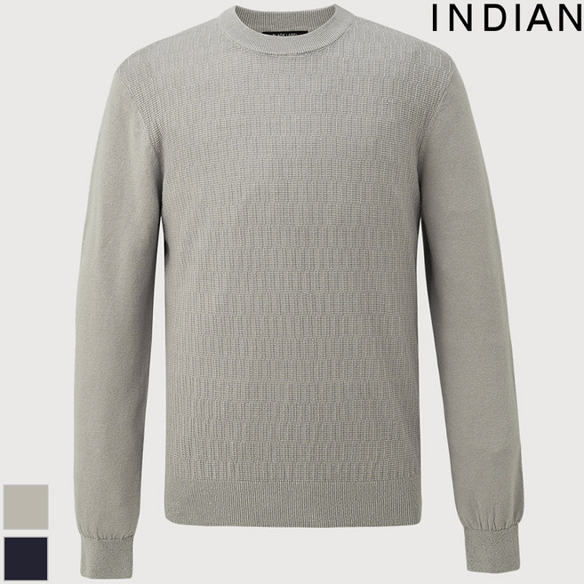 인디안 INDIAN 린넨혼방 조직감 라운드 니트._MIVBR4S1171