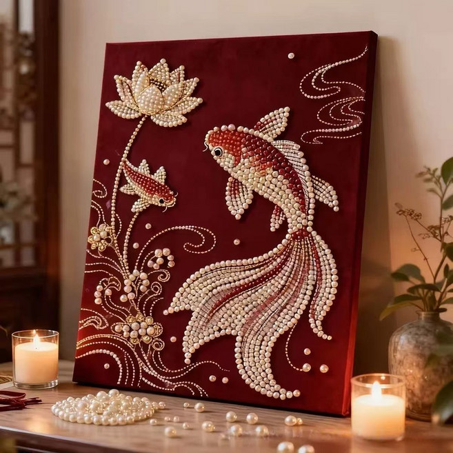 [캬오유] 진주 DIY 보석십자수 붙이기 장식 그림 그리기, 연년유여(30*40), 1개