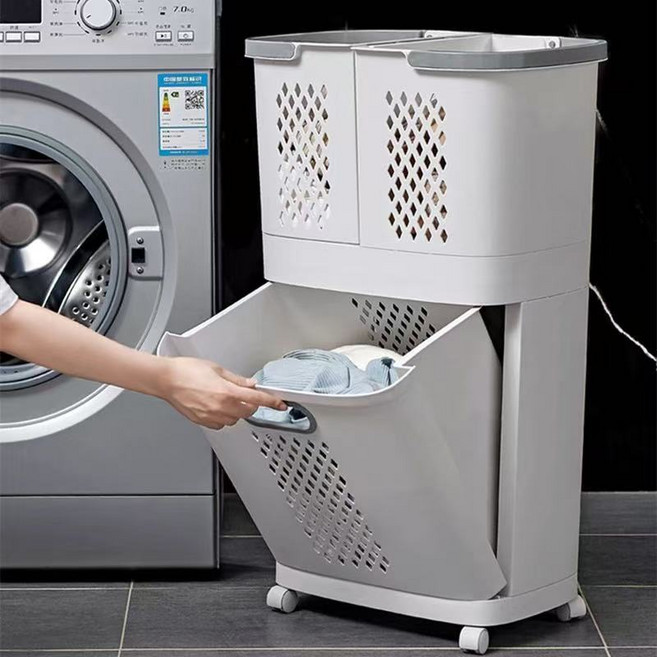 빨래바구니 3단 BEST 이동식 바구니 수납 정리, 흰색