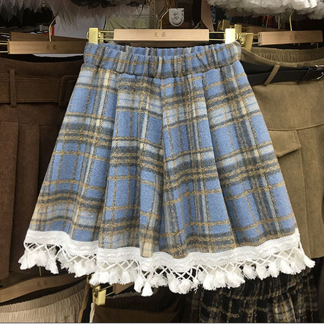 COSYEVNO 여성 미니스커트 가을 겨울 체크 수술 하이웨스트 A라인 패션 빈티지 우산 스커트 CXJmnq-10