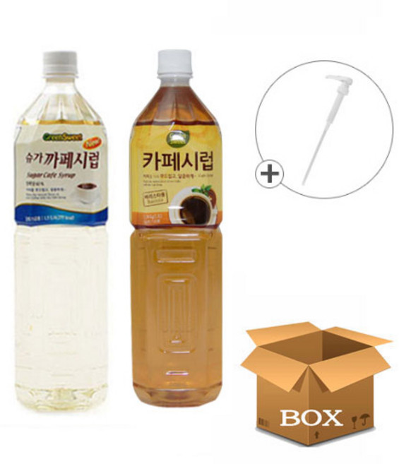 대상 슈가 까페시럽 1.5L 1개 + 대상 그린스위트 카페시럽 1.5L 1개[시럽펌프 1개 추가], 1세트, 1.96kg