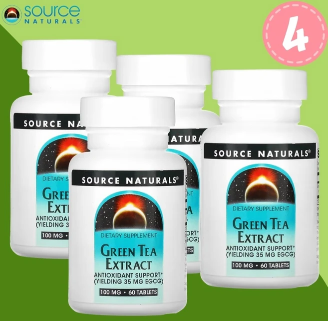 소스내추럴스 EGCg 카데킨 녹차 추출물 폴리페놀 100mg 60정 4개 - 쿠팡