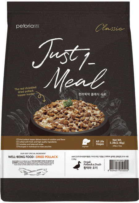 한끼뚝딱 전연령 강아지 클래식 건식사료, 황태+오리, 2.4kg, 1개