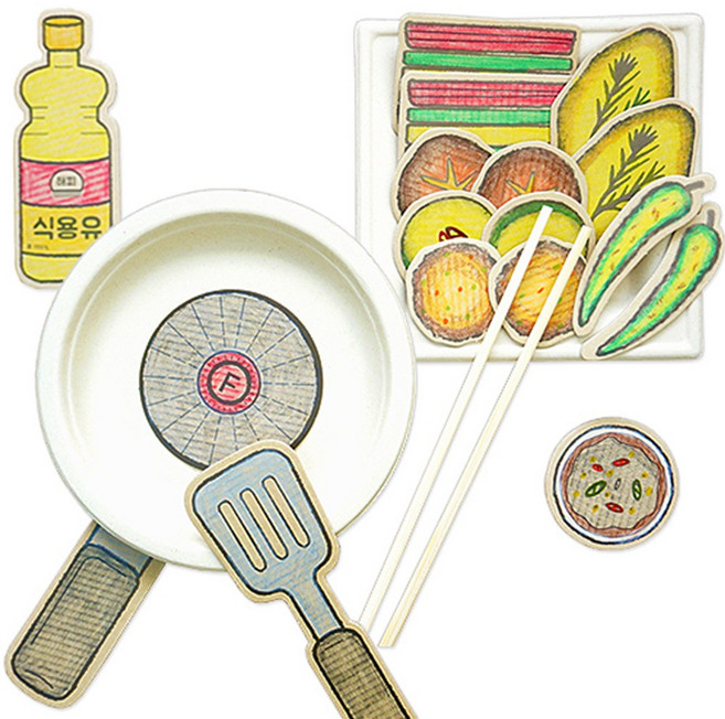 혜명생필품마트 명절 전부치기 놀이(4인용) 전만들기놀이 종이공예장난감 미술활동놀이 명절체험놀이 역할놀이장난감
