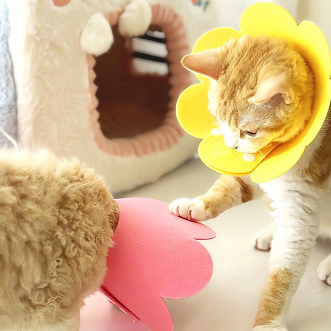 강아지 고양이 초경량 부직포 펠트 넥카라 깔대기 펫 애완용 부드러운 칼라 경량 보호대, 분홍색_L