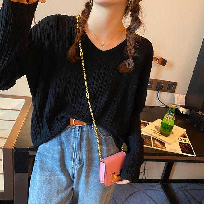 더블공주 여성 골지 데일리 긴팔 니트 티셔츠