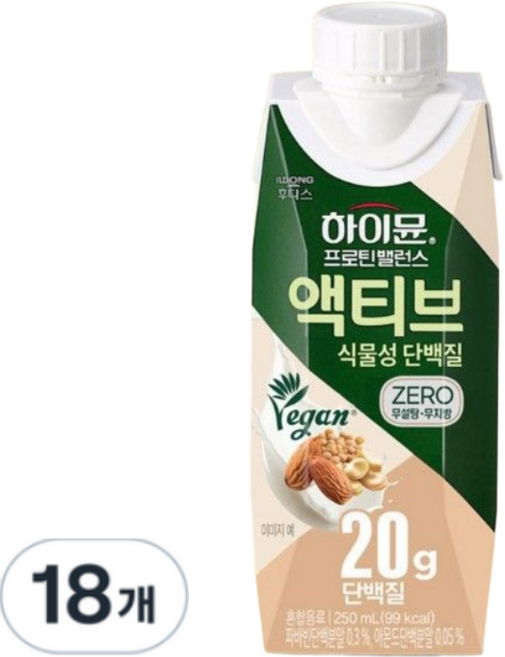 하이뮨 프로틴 밸런스 액티브 식물성 단백질, 250ml, 18개