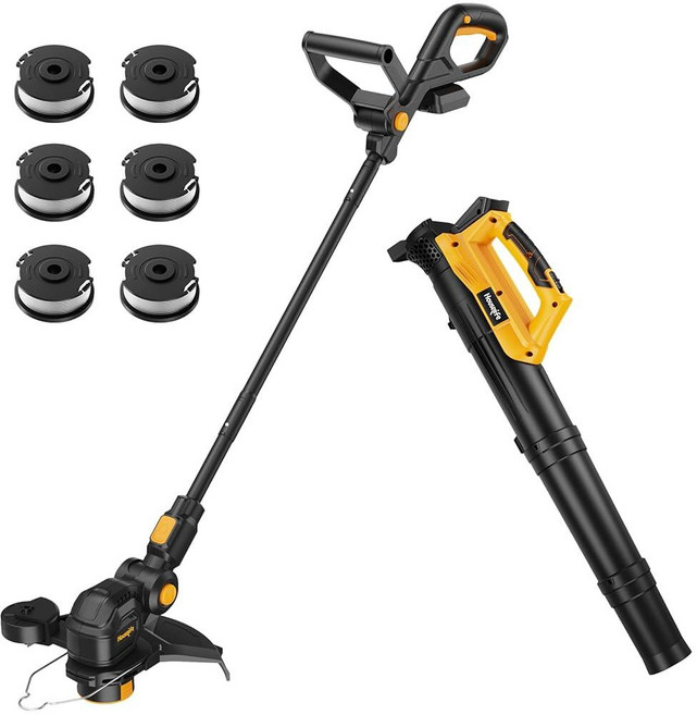 Dewalt 20V Max 배터리와 호환되는 무선 잡초 제거기 및 낙엽 송풍기 콤보 30.5cm(12인치) 트리머/스트링 트리머 자동 피드 포함 경량, 블랙+옐로우