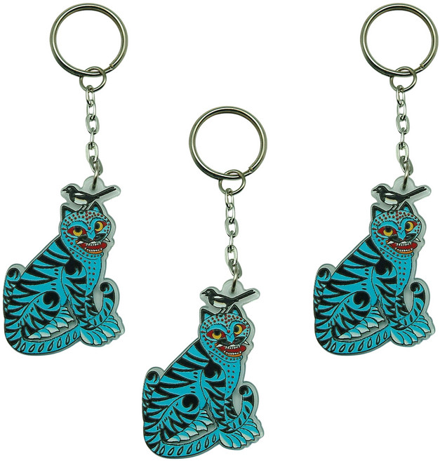에듀우드 케이팝데몬헌터 스타일 한국전통 호작도 아크릴 키링 열쇠고리 한국굿즈, 3개, 블루