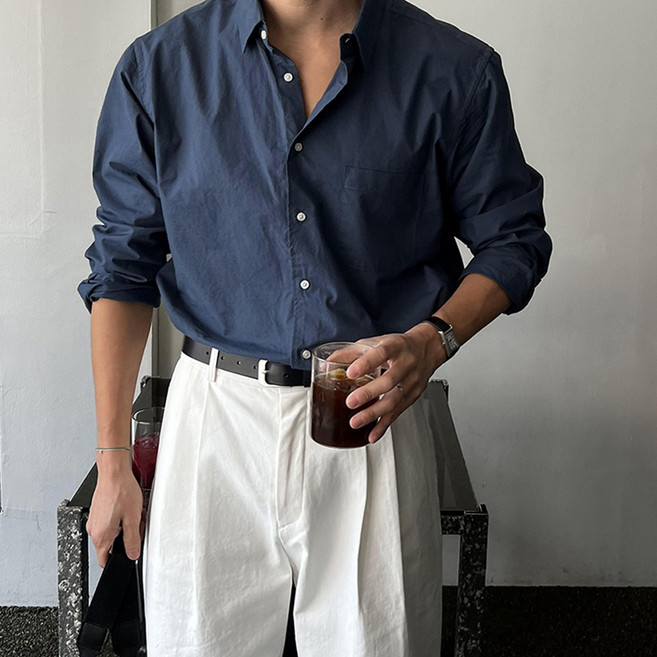 Asure 남자 머슬핏 긴팔셔츠 무지 링클프리 정장 와이셔츠