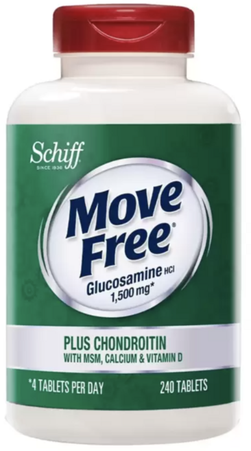Schiff Move Free 葡萄糖胺+軟骨素+MSM+維生素D+鈣錠, 240顆, 1罐