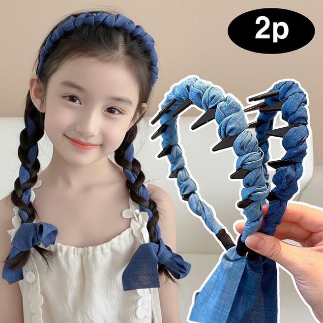 은꽃밴드 유아 데님 트위스트 머리띠 빅 리본 발레코어
