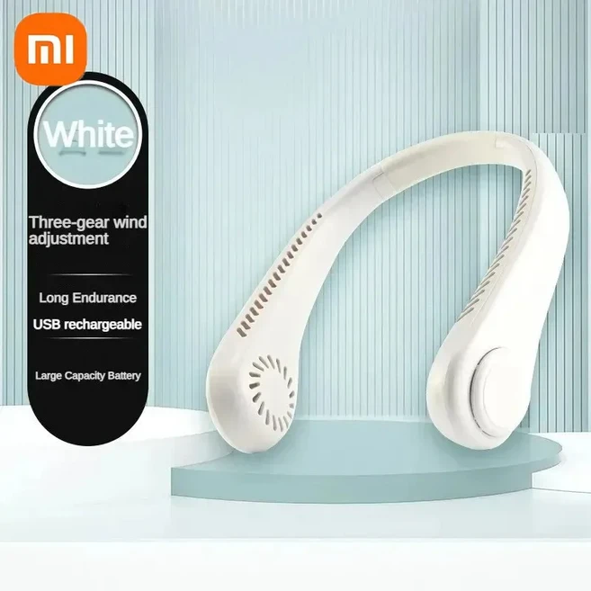 샤오미 2026 휴대용 넥팬 4000mAh 충전식 USB 날개없는 에어컨 날개없는 선풍기 목걸이형 쿨러 여름용, 06 B-White
