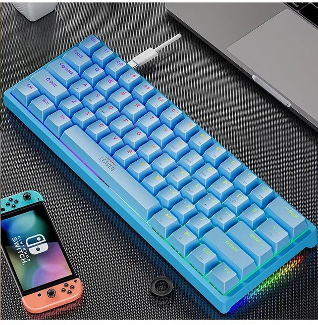 K620 미니 게임용 식 키보드 61 키 RGB 핫스왑 Type-C 유선 PBT 60% 인체 공학, 01 파란색 스위치, 04 파란색
