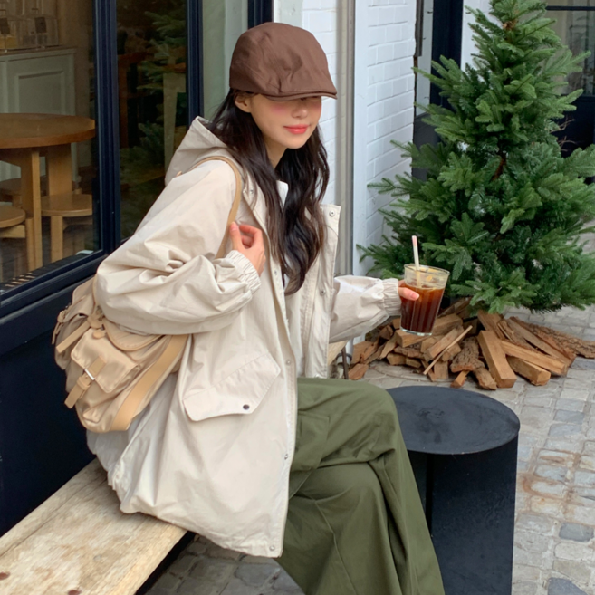 남녀공용 투웨이 스트링 오버핏 후드 야상 점퍼 자켓 KD1401