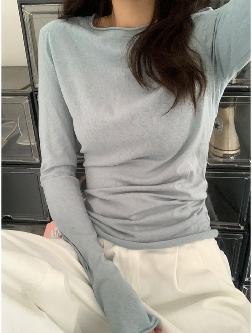 무니유유 텐셀 만능 데일리 무지 찰랑 기본 라운드 냉감 쿨 긴팔 티셔츠