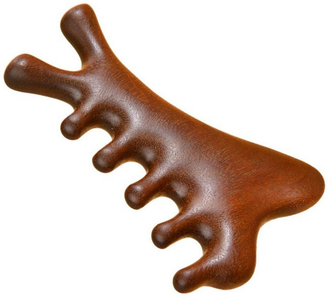 나무 빗을 마사지하고 머리의 신경 경락을 마사지합니다, 짙은 색, 1개