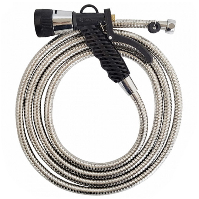 (주)에이스샵 아파트 베란다용 메탈 호스 5M + 분사기 포함, 베란다스텐호스(5M+분사기포함)