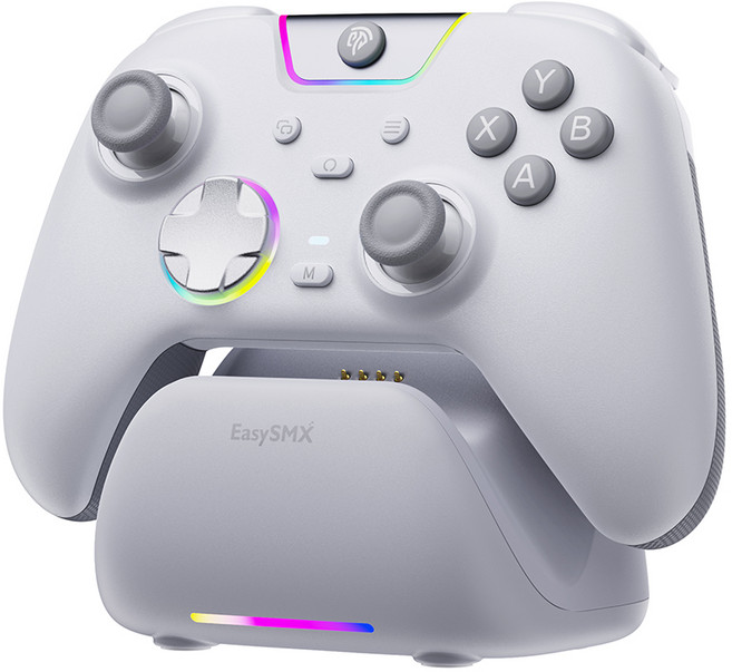 EasySMX X05 Pro 게임패드 컨트롤러 무선 조이스틱 PC게임패드 안드로이드 iOS 닌텐도 스위치 호환, 1개, 화이트(충전 도크 포함)