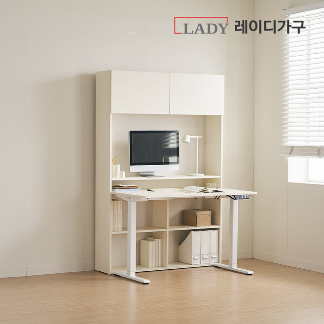 레이디가구 코튼M 도어 책장 세트 모션데스크_일반형 1200, 책상세트_모노아이보리