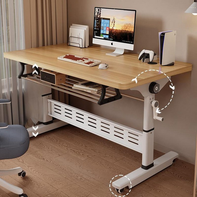 온트렌디 수동모션데스크 스탠딩 책상 모션 이동식, (원목 내추럴 우드) 손잡이형