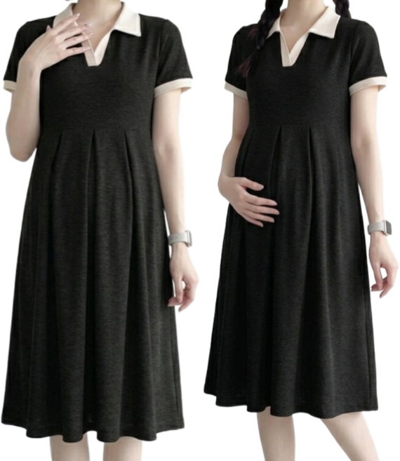 블랭크몰 훌러덩 임산부 겸용 카라 반팔 원피스