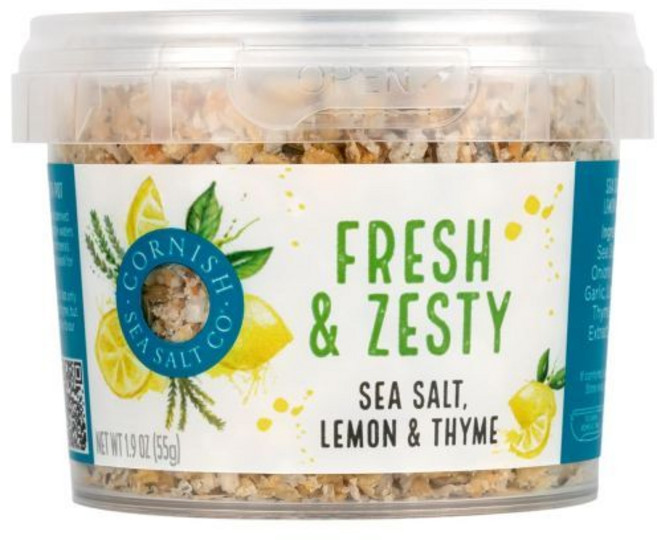 Cornish Sea Salt Co 소금 코니시 신선하고 상큼한 시즈닝 레몬과 타임이 함유된 바다 플레이크 영국 수확 1.9온스 재밀봉 용기 1개입, 1.9 온스 (1개 팩), 1개
