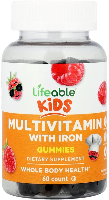 Lifeable Kids Multivitamin With Iron Gummies Raspberry 60 Gummies, Lifeable, Kids, Multivitamin W, 1개, 60정 - 쿠팡