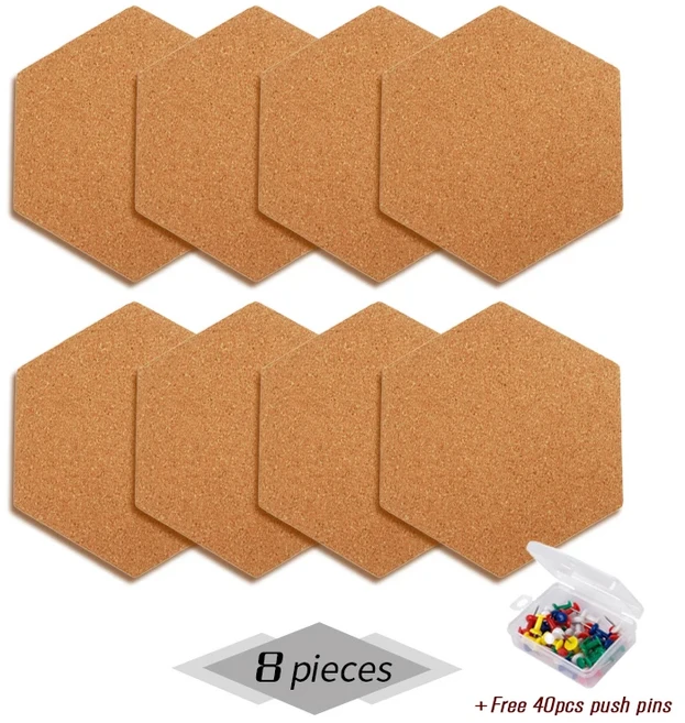 혁신적인 등변 육각형 코르크 스티커 DIY 장식 엽서 벽 보드 게시판 메시지 핀, 02 8 Pieces