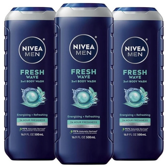 니베아 맨 스포츠 3-in-1 탠저린 올인원 워시 500ml 3팩 199233, Fresh Wave, 16.9 Fl Oz (Pack of 3) - 쿠팡