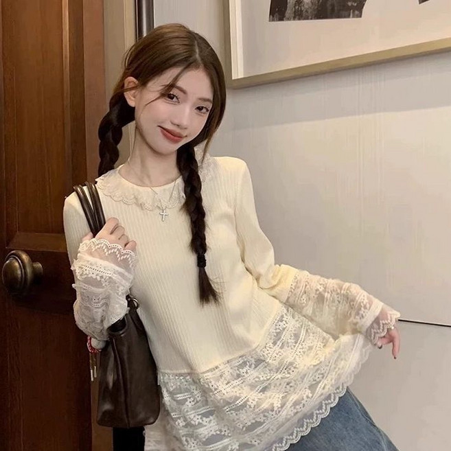 스타일닥터 여성 패션 레이스 이너 스윗 루즈핏 긴팔 톱