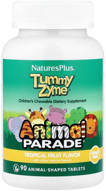 네이처스플러스 Source of Life Animal Parade Tummy Zyme with Active 엔자임 식품 및 프로바이오틱스 열대 과일향 동물 모양 정제 90정, 1개 - 쿠팡