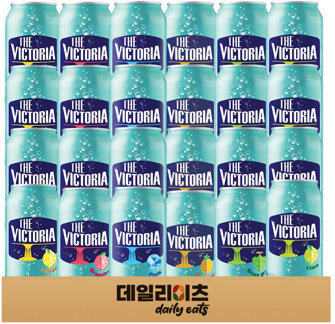 [데일리이츠] 웅진 빅토리아 탄산수 캔 6종 4개씩 총 24캔 기획세트 (플레인4 레몬4 자몽4 라임4 청포도4 파인애플4), 1세트, 350ml