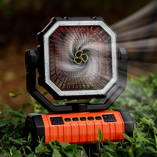 Apnoo 20000mAh 휴대용 아웃도어 선풍기 usb선풍기 충전식 무선 선풍기 캠핑써큘레이터 회전 가능 휴대용선풍기 LED 램프 역충전 가능, 귤색, S