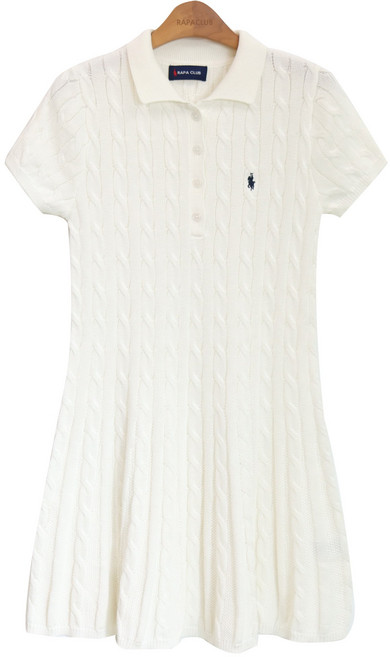 라파클럽 여성 면 100% 케이블 카라 니트 드레스