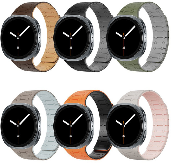 강력한 마그네틱 갤럭시워치 8 40mm 44mm 46mm 클래식 투톤 실리콘 스트랩 자석 밴드, 블랙+그레이