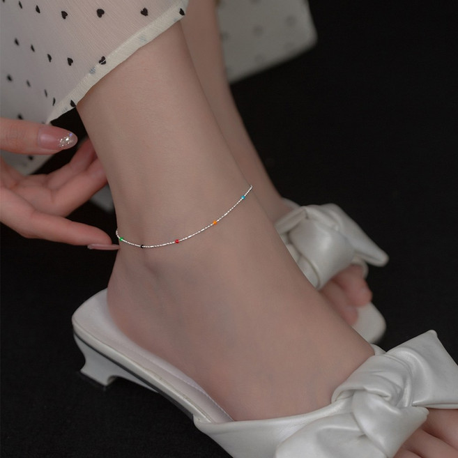 에르모사제이 A035 실버 925 레인보우 컬러 비즈 은볼 은발찌