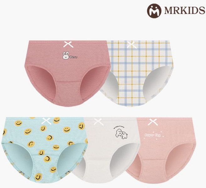엠알키즈 여아용 슈퍼샤이 무형광 순면 학생 삼각팬티 5종 세트