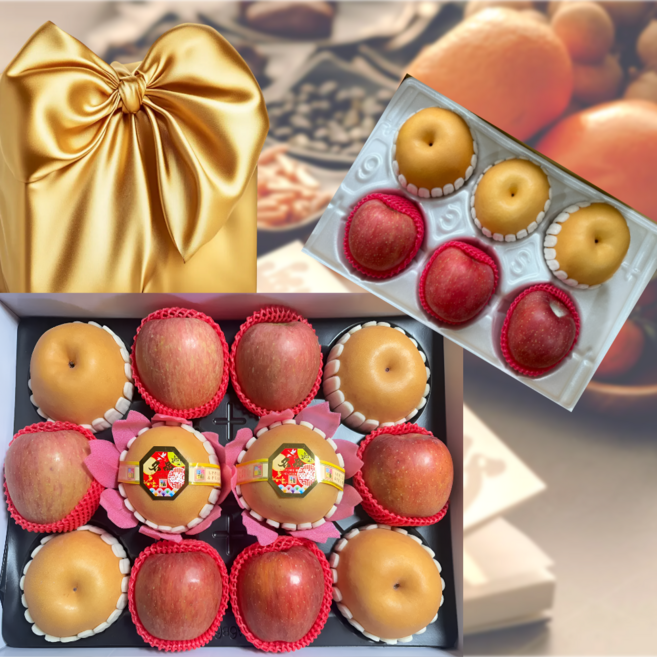 (용이다팜) 프리미엄 사과배 명절 과일 선물세트 보자기 무료동봉, 1박스, 3.5kg(3호 사과4+배4)