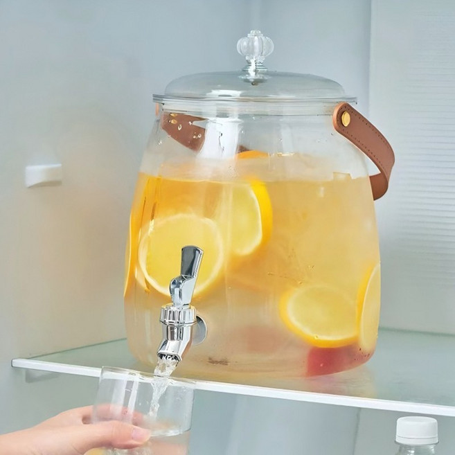 프리미엄 냉장고 물통 5L / 과일차 아이스티 전용 / 가정용 음료 디스펜서, 1개, 화이트+밤색