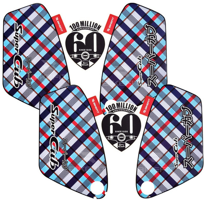 혼다 슈퍼커브 스티커 2장 사이드바디 데칼 카울 튜닝 국산, 체크블루, 2세트