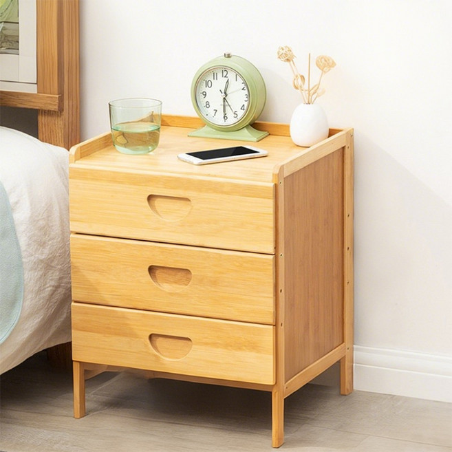 Anystar 침대 협탁 대나무 3단 서랍장, 1개, 원목색