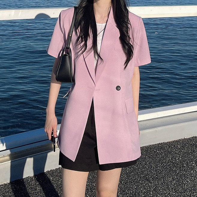 (초특가 고퀄리티)(국내 자체 제작)(당일 발송) 엘린 더블 원버튼 반팔 여름 자켓