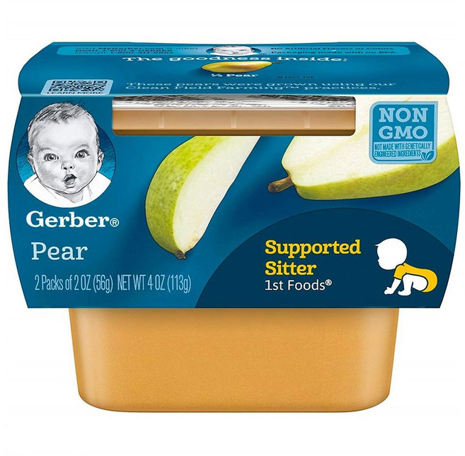 거버 퓨레 이유식 1단계 2개입 8팩 배 피어 Gerber Purees 1st Foods Pear Baby Food Tubs 2 Ounce (8 twin pack ), -